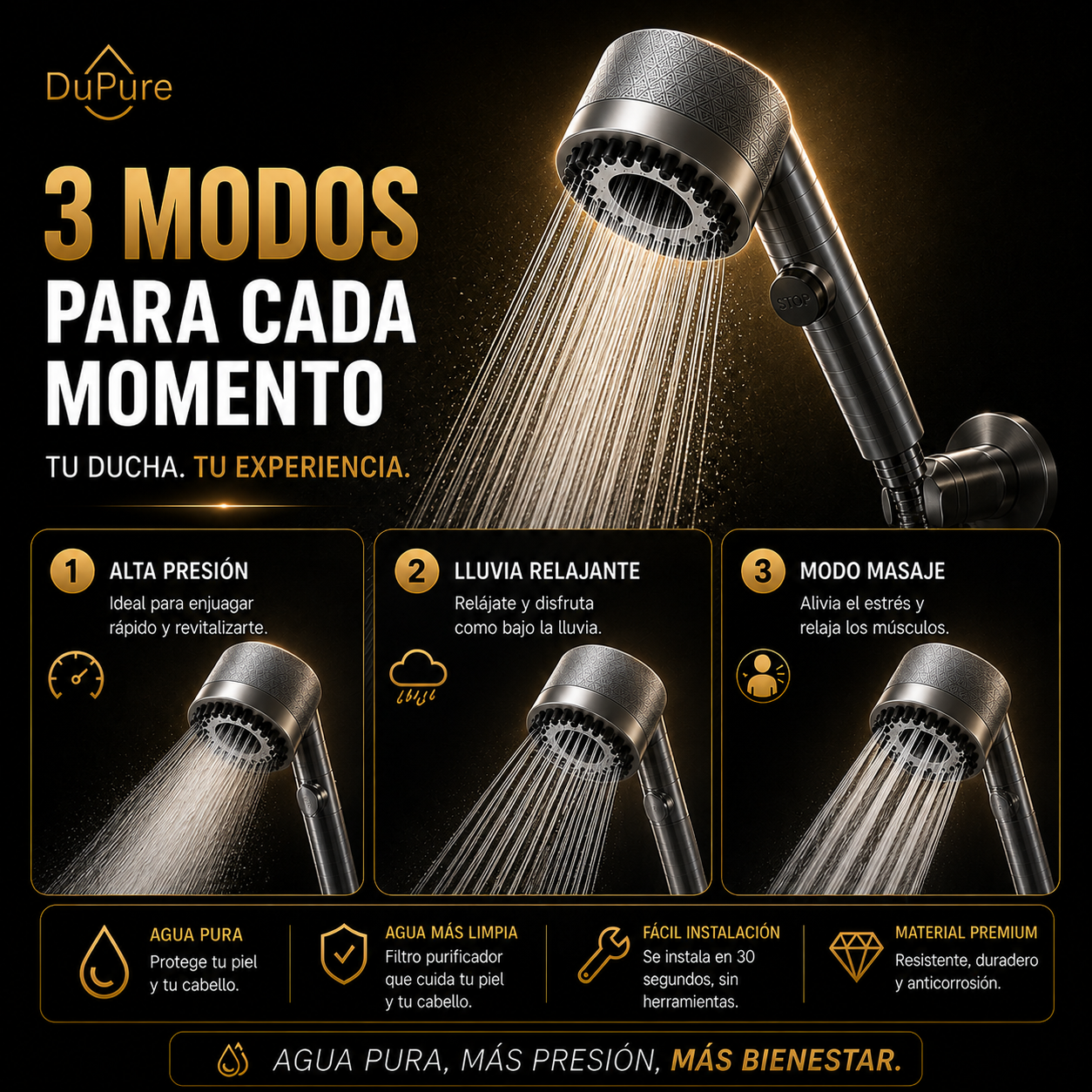 DuPure | Alcachofa de Ducha con Filtro y Alta Presión