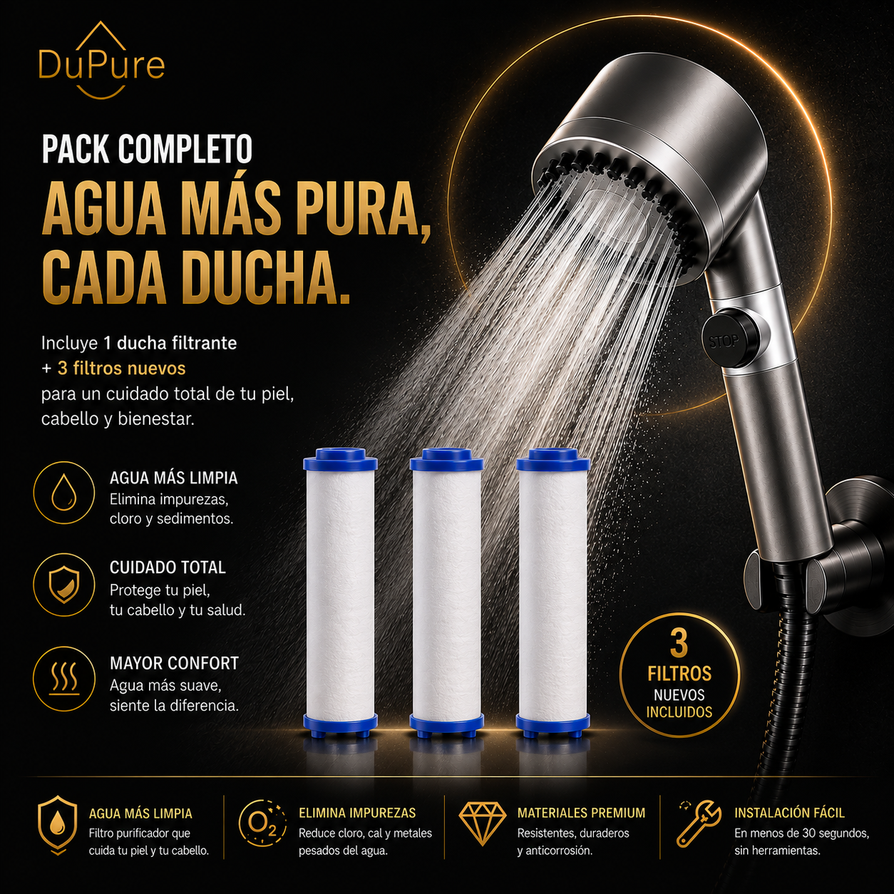 DuPure | Alcachofa de Ducha con Filtro y Alta Presión
