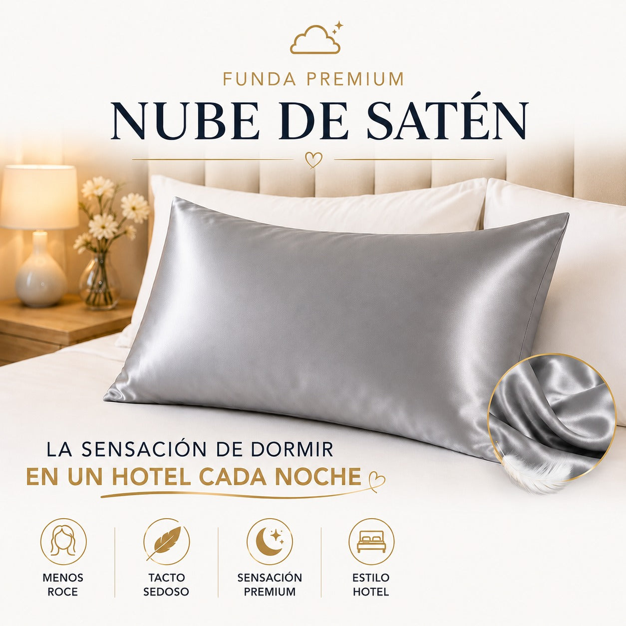 Nube de Satén Como en un Hotel☁️✨ Funda de almohada