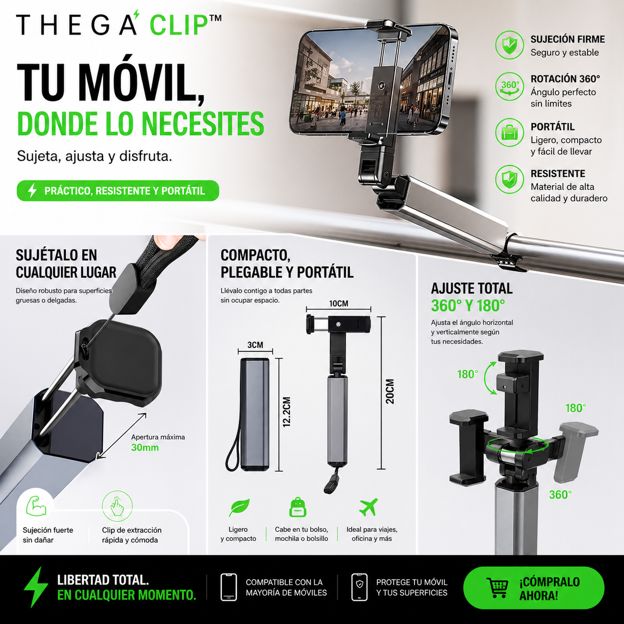 THEGA CLIP™ - SOPORTE DE MÓVIL PORTÁTIL
