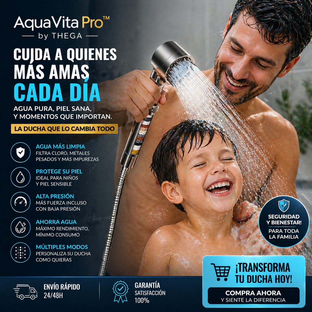 AquaVita Pro™ by THEGA - Ducha de Alta Presión con Filtro