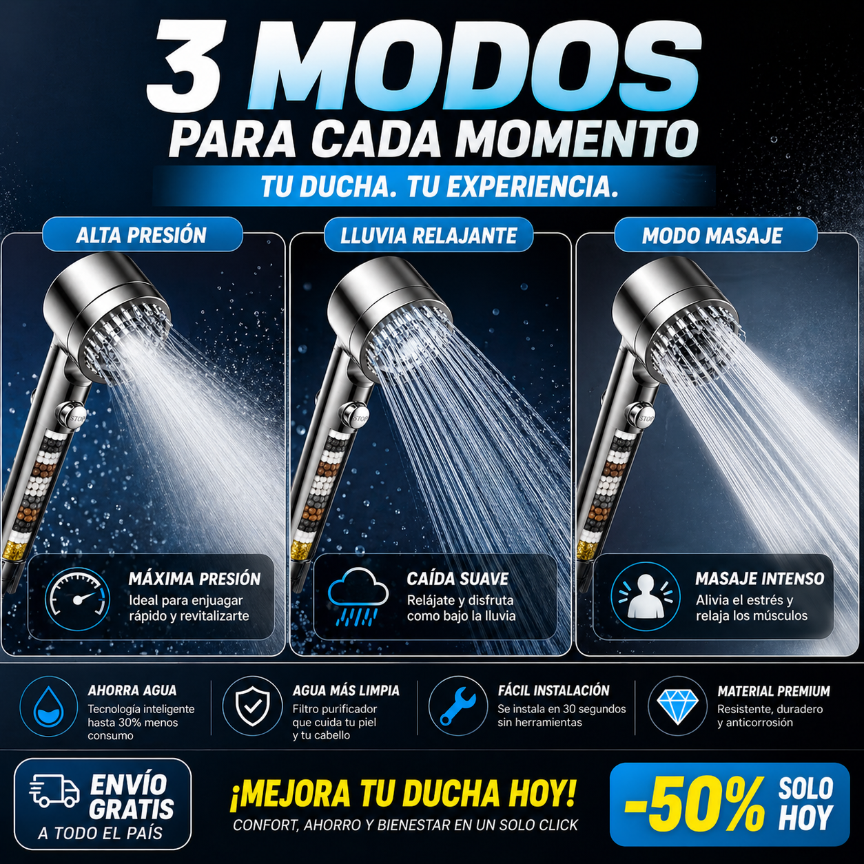 AquaVita Pro™ by THEGA - Ducha de Alta Presión con Filtro