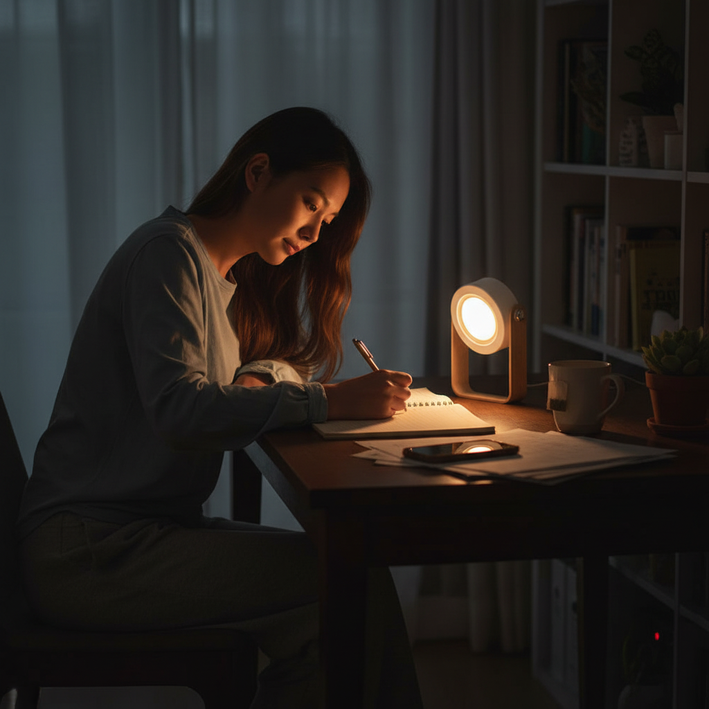 Mujer asiática estudiando