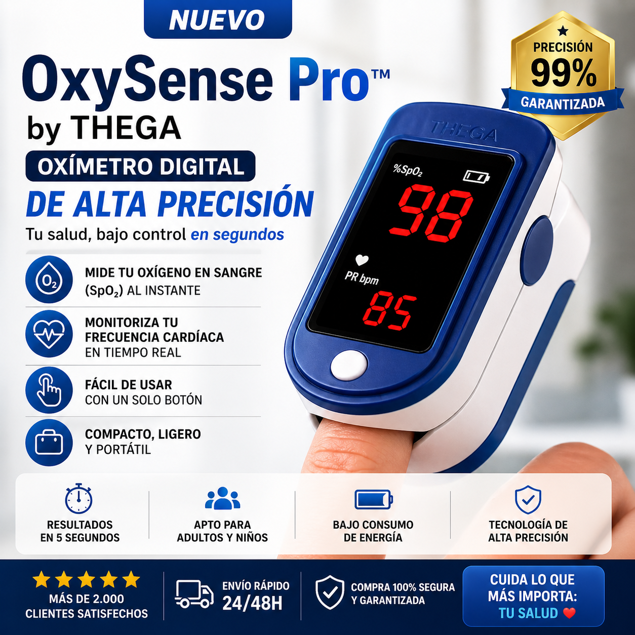 OxySense Pro™ by THEGA - Oxímetro Digital de Alta Precisión